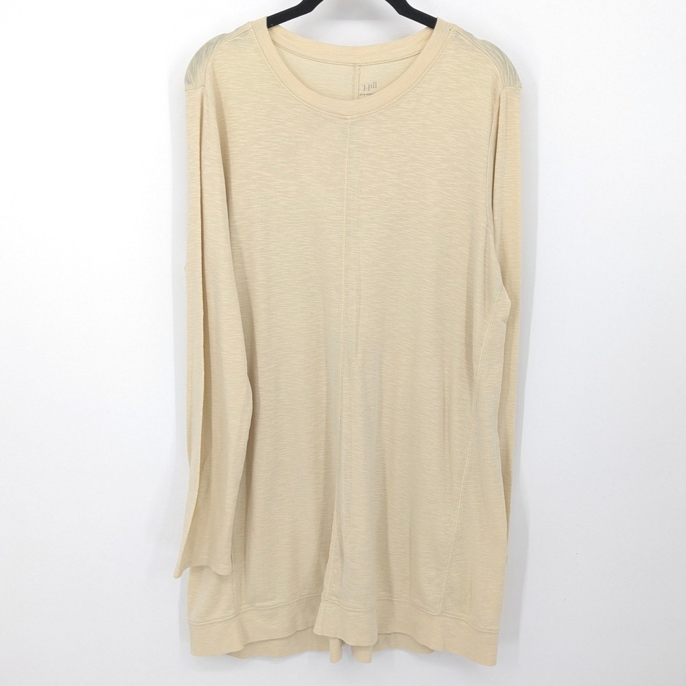 J Jill Pima Cotton Top Womens Large Tall Yellow Elliptical Tunic Long Sleeve